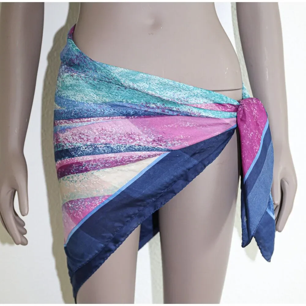 Colorful Blue Pink Satin Square Scarf